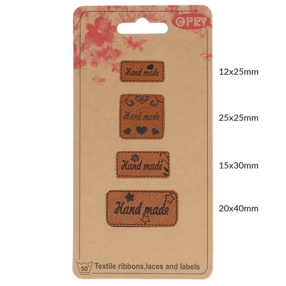 4 Labels 'Handmade with love' - bruin imitatieleder van Opry