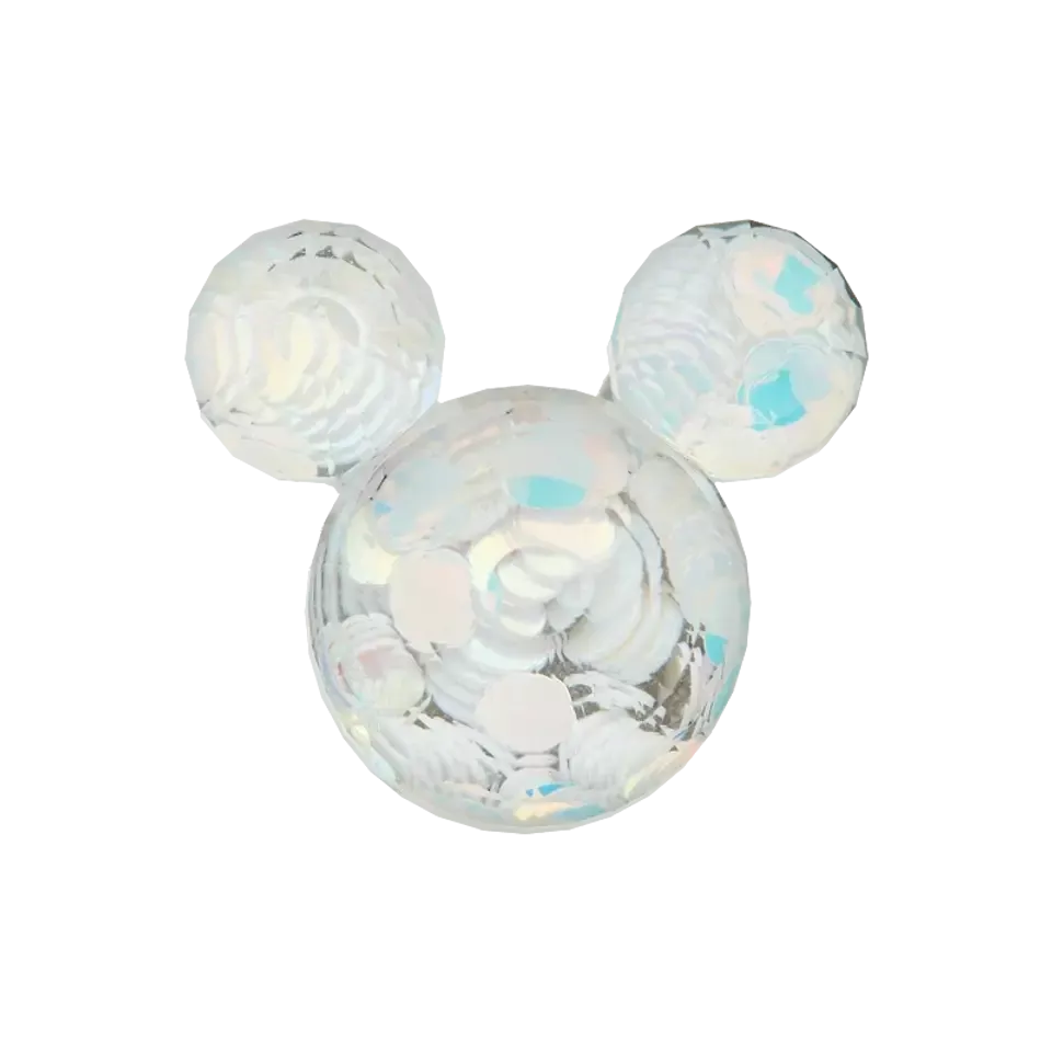 Knoop muis - 20 mm transparant met zilveren glitter