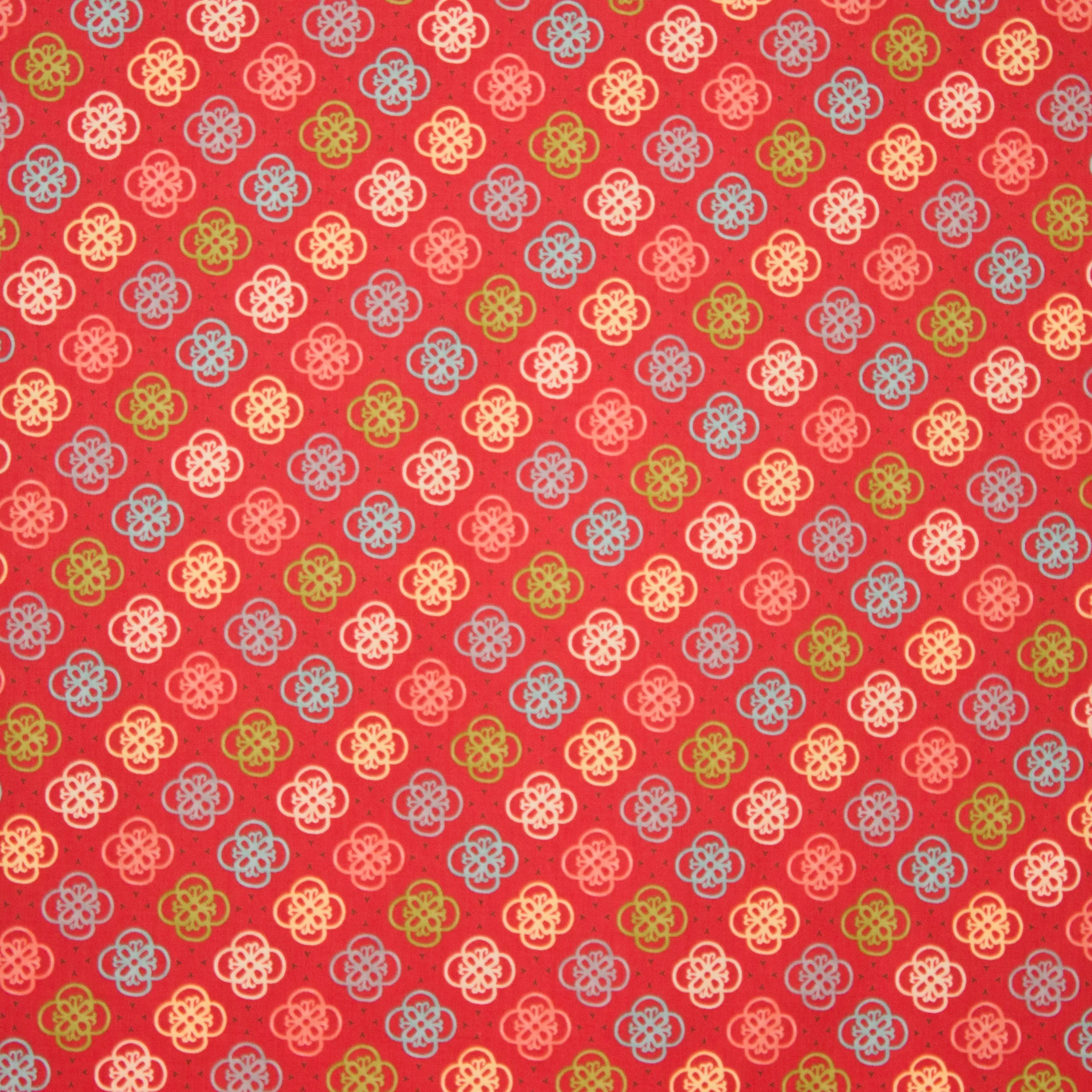 Rode katoen met multicolor motief