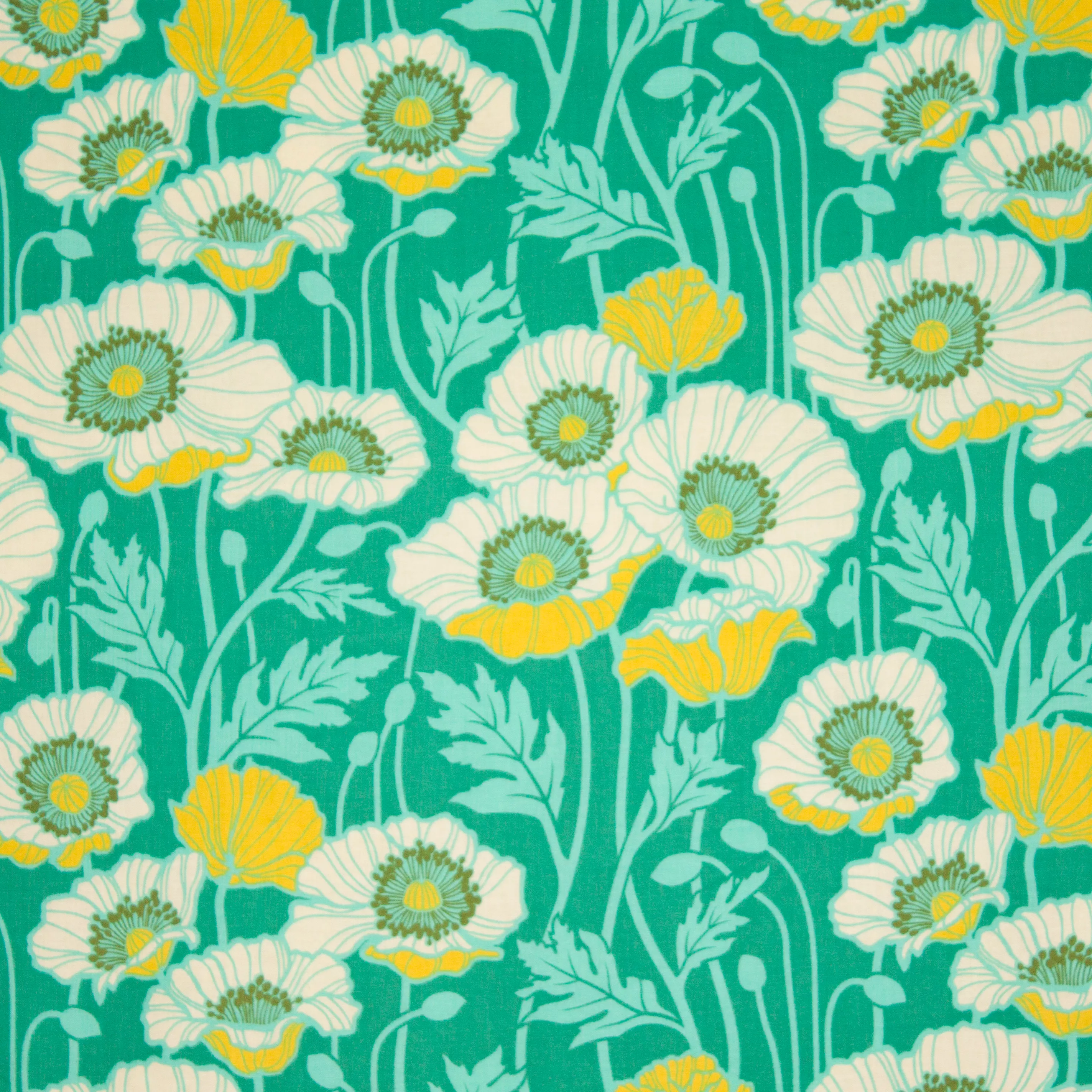 Katoen groen met bloemen