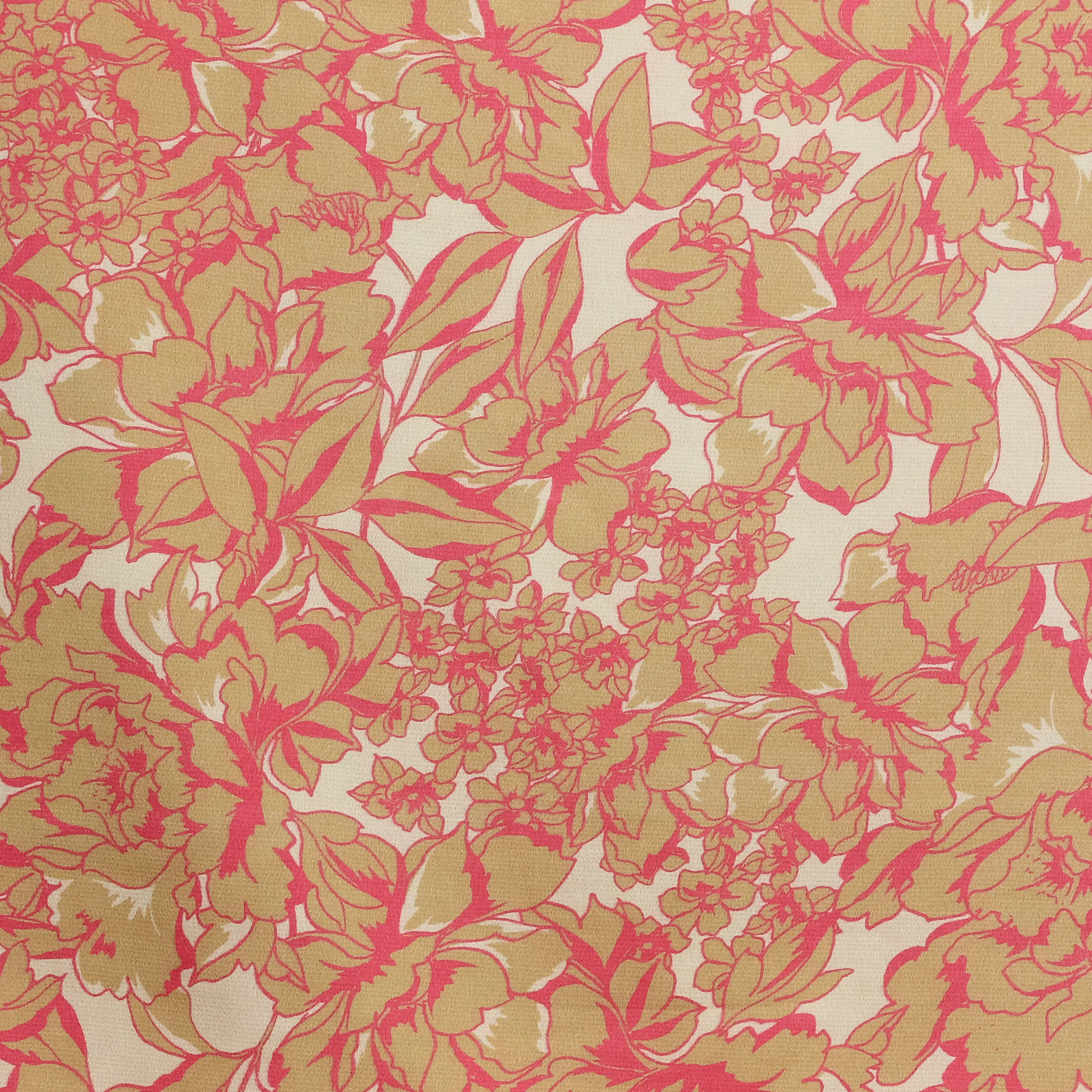Beige gesatineerde polyester crêpe met neon rozen