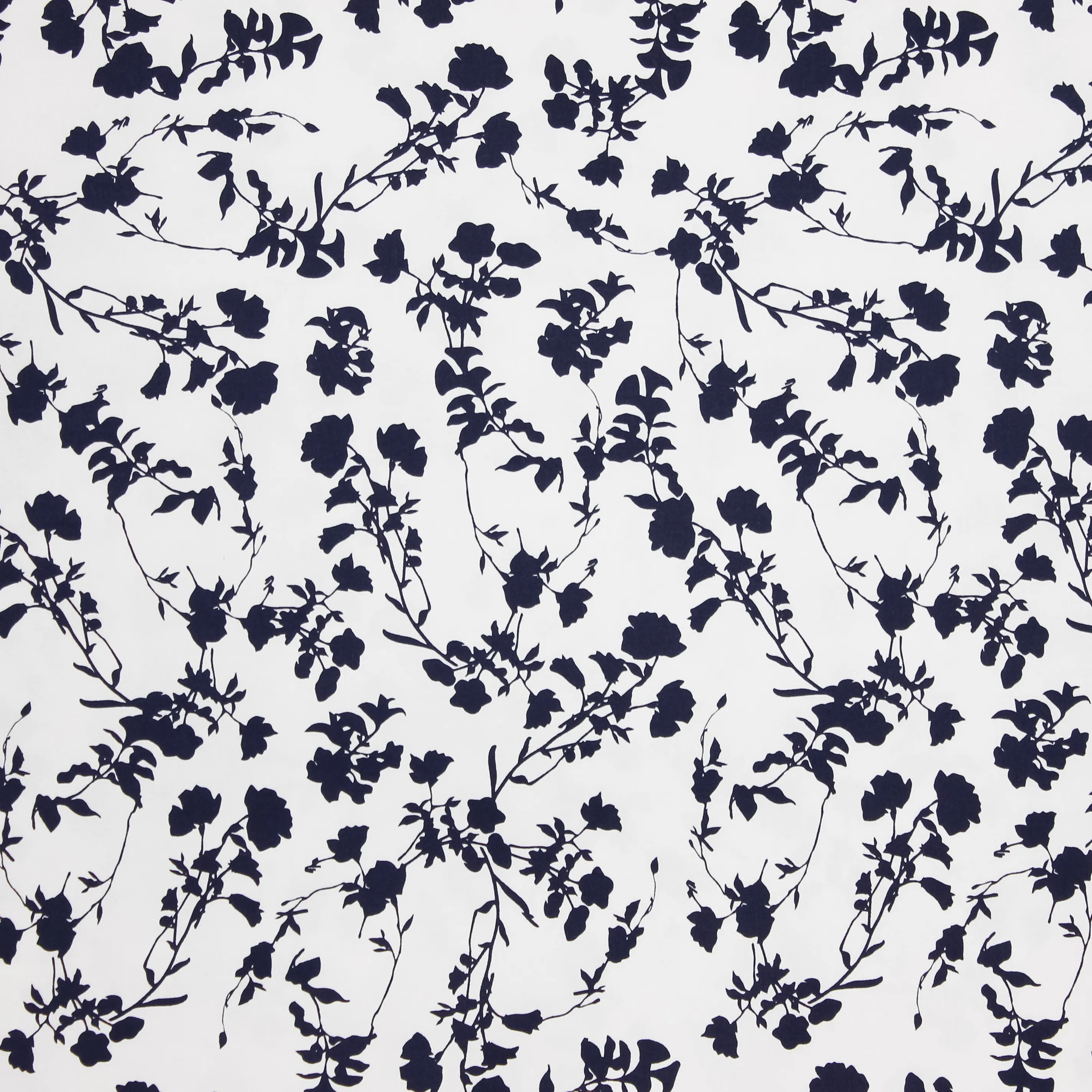 Witte stevige katoen stretch met donkere silhouetten van bloemen