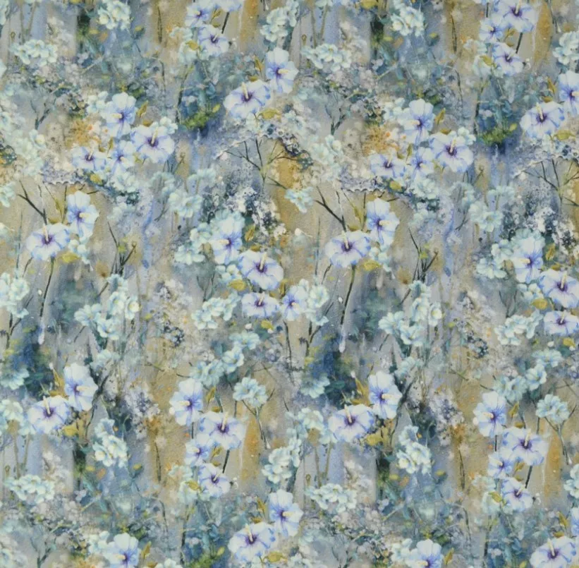 Viscose met bloemenprint in blauwe en groene tinten