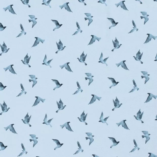 Licht blauwe tricot met vogeltjes