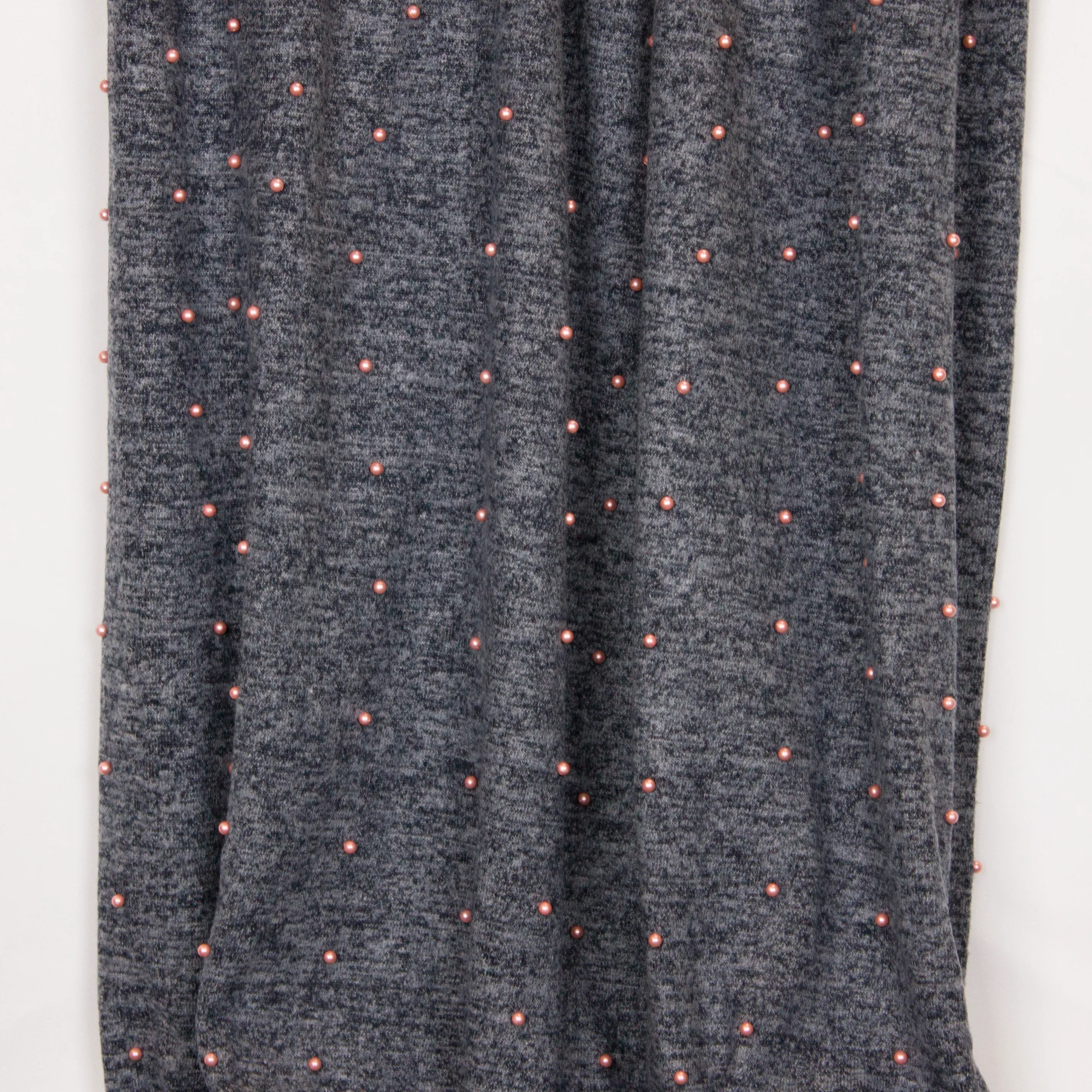 Grijs gemeleerd polyester breitje met roze parels uit 'B- Trendy'