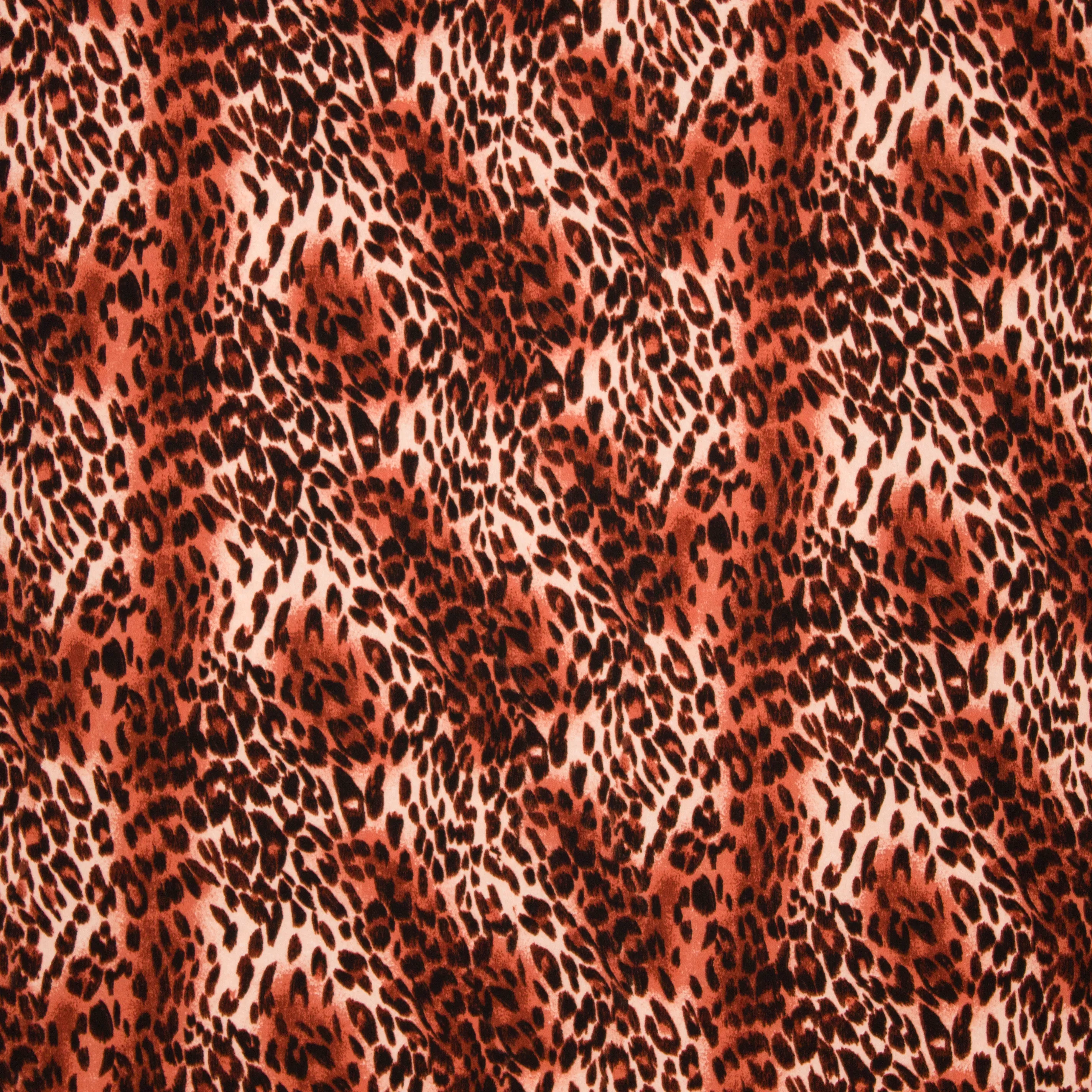 Licht rekbare polyester crêpe met bordeaux luipaardmotief - B*Trendy