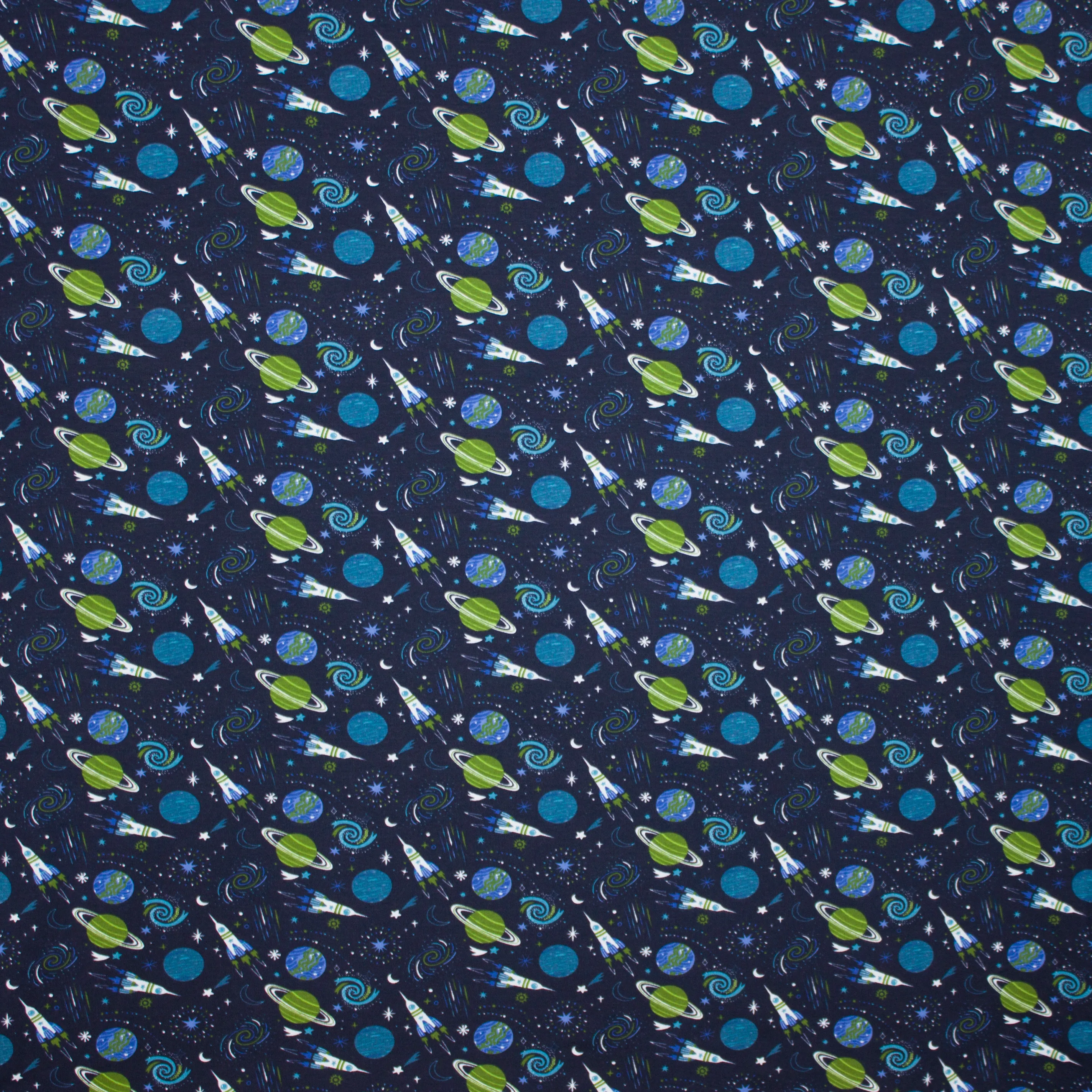 Donkerblauwe tricot met planeten en raketten
