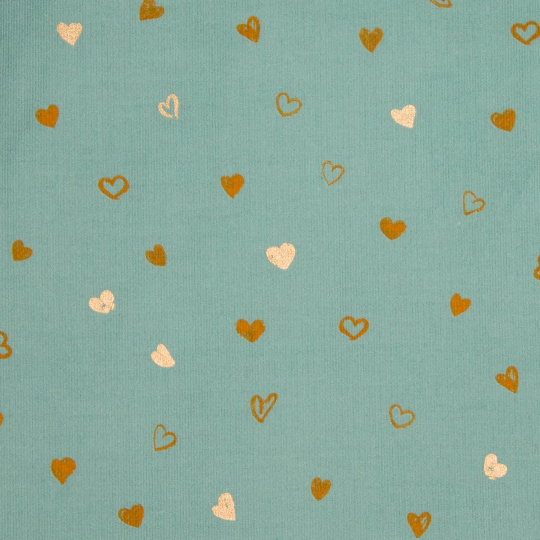 Turquoise geribbelde katoen met oker en gouden metallic hartjes van Poppy