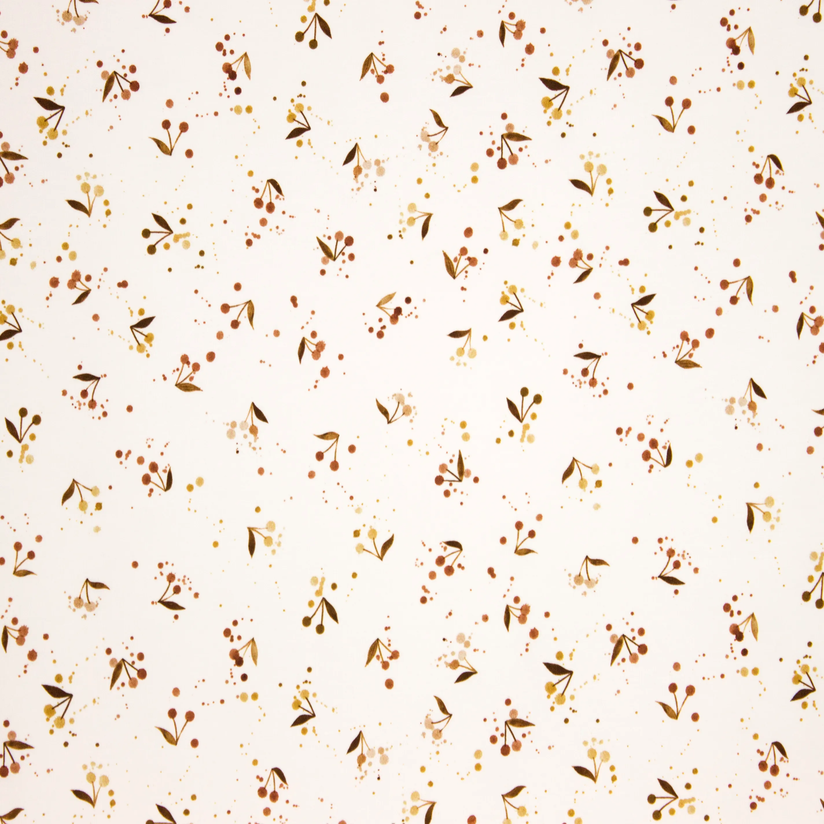 French terry wit met roestbruine en beige kersen van Family Fabrics