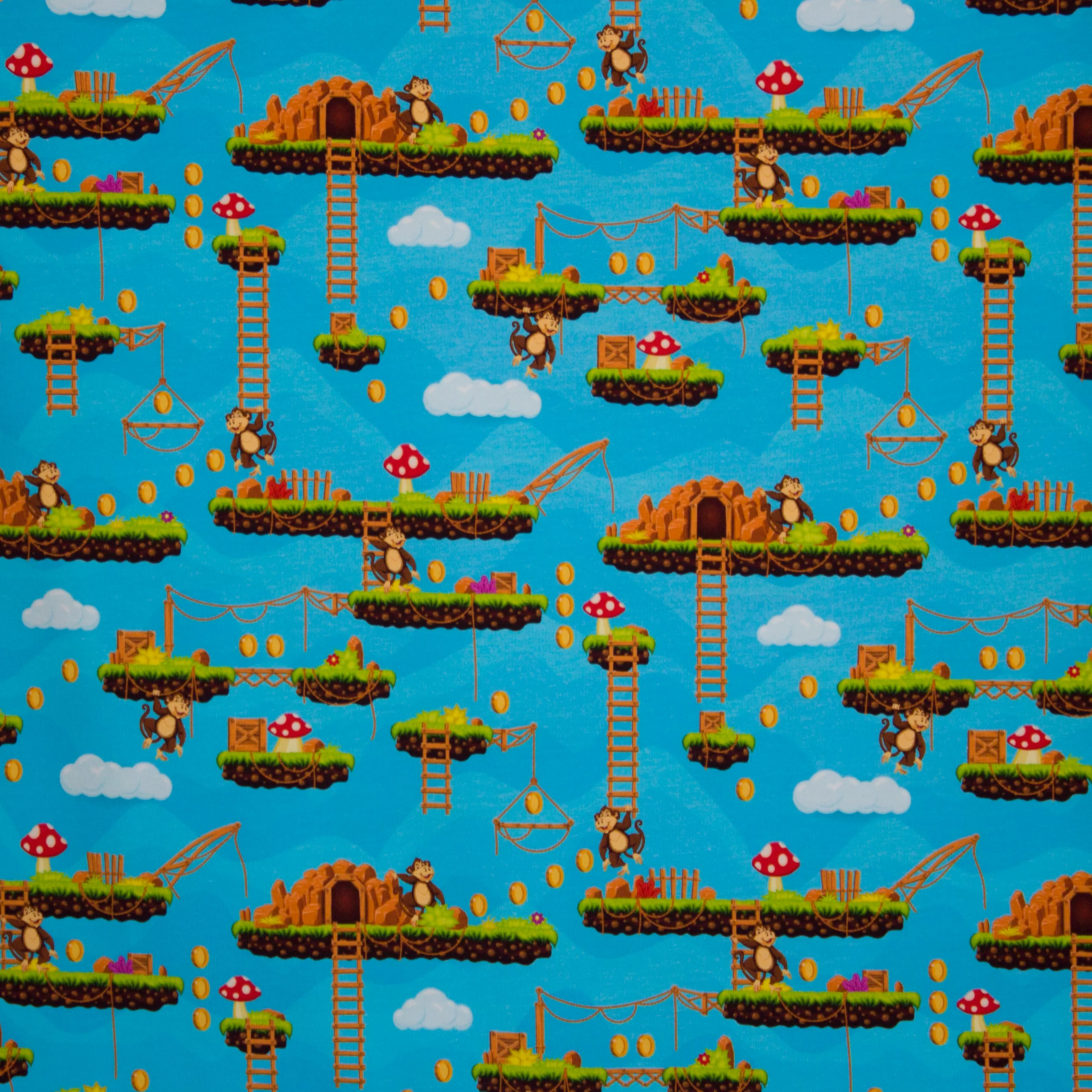 Turquoise french terry 'Donkey Kong' met gebrushte achterkant
