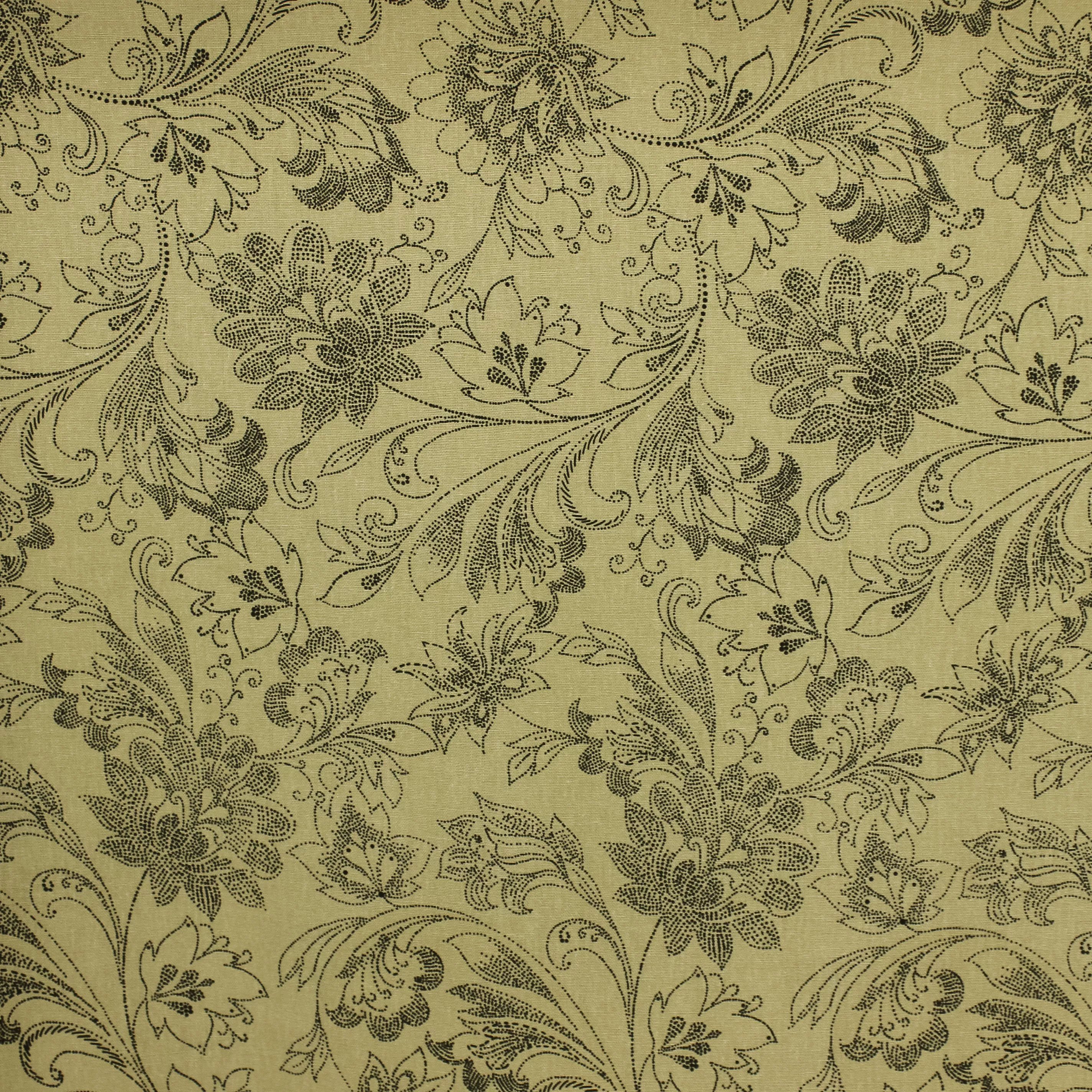 Groene linnen viscose met sierlijke gestipte bloemen