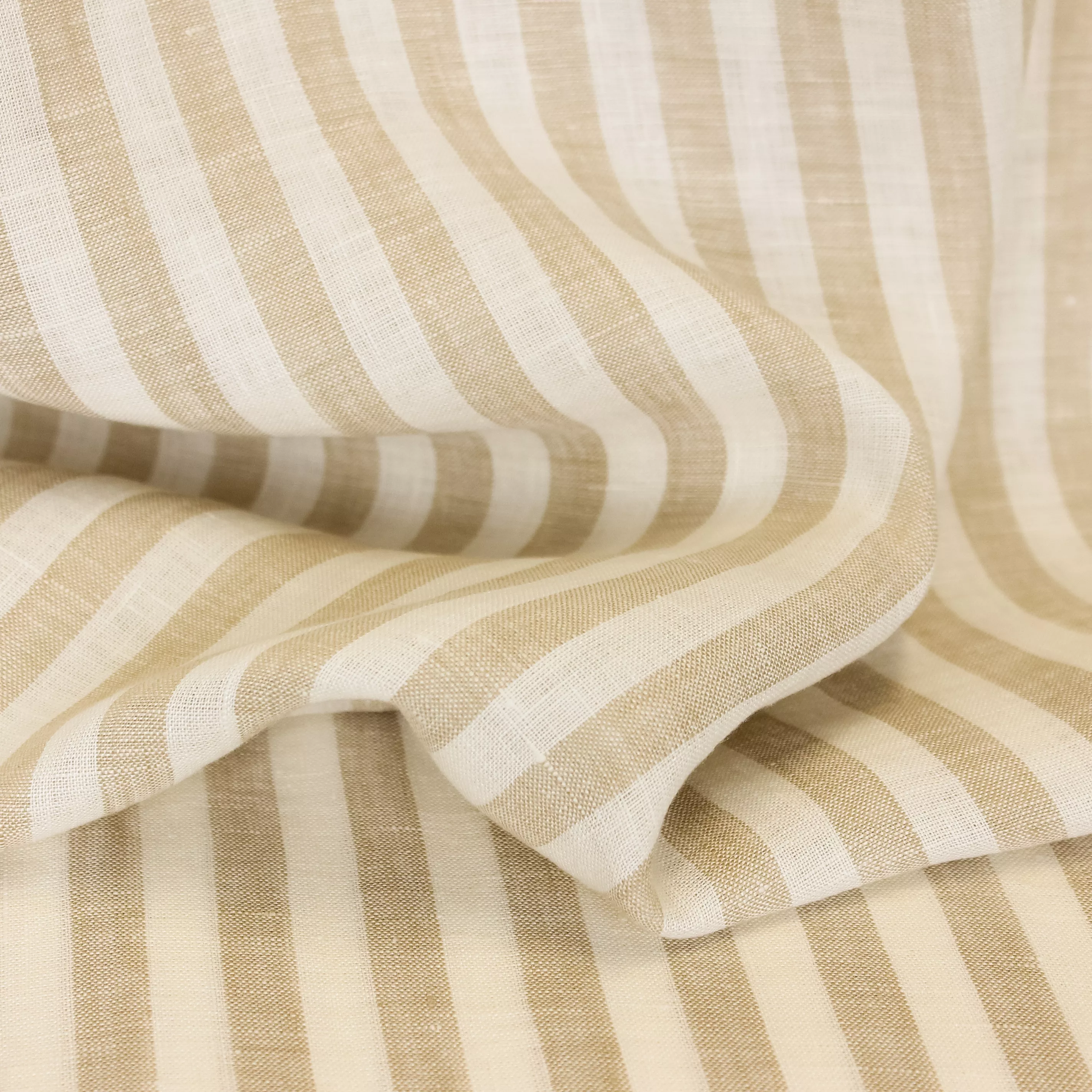Gestreepte linnen gebroken wit- beige