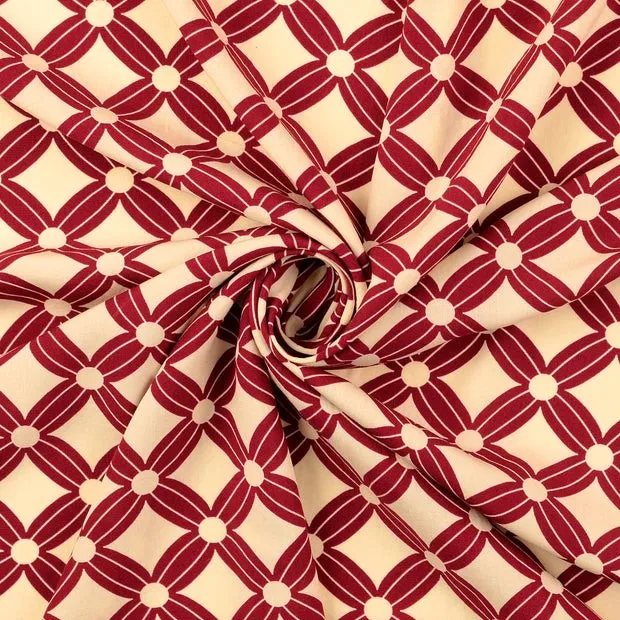 Viscose Poplin stof bedrukt Bloemen Wijnrood