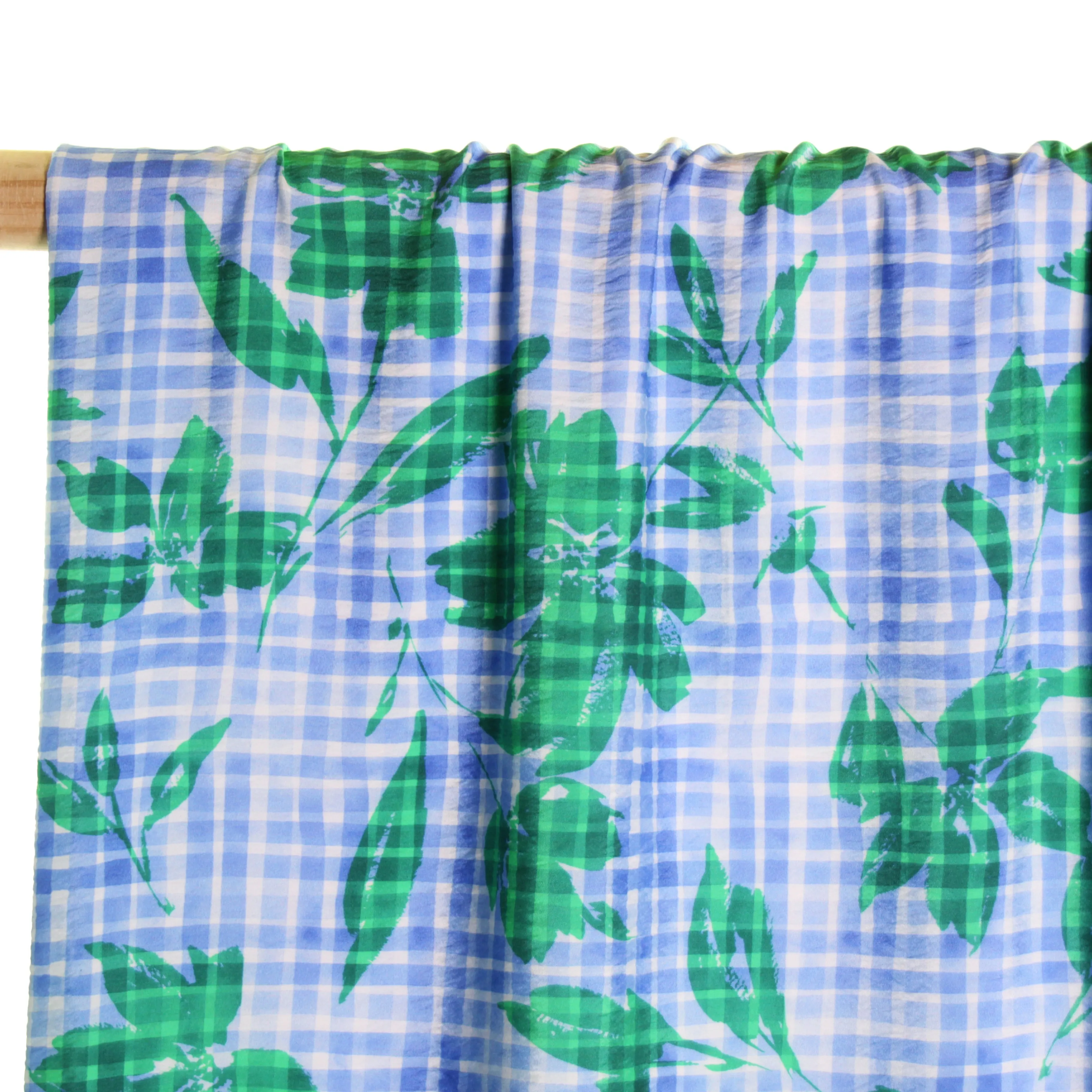 Viscose crinkle geruit met bladeren - Atelier Jupe