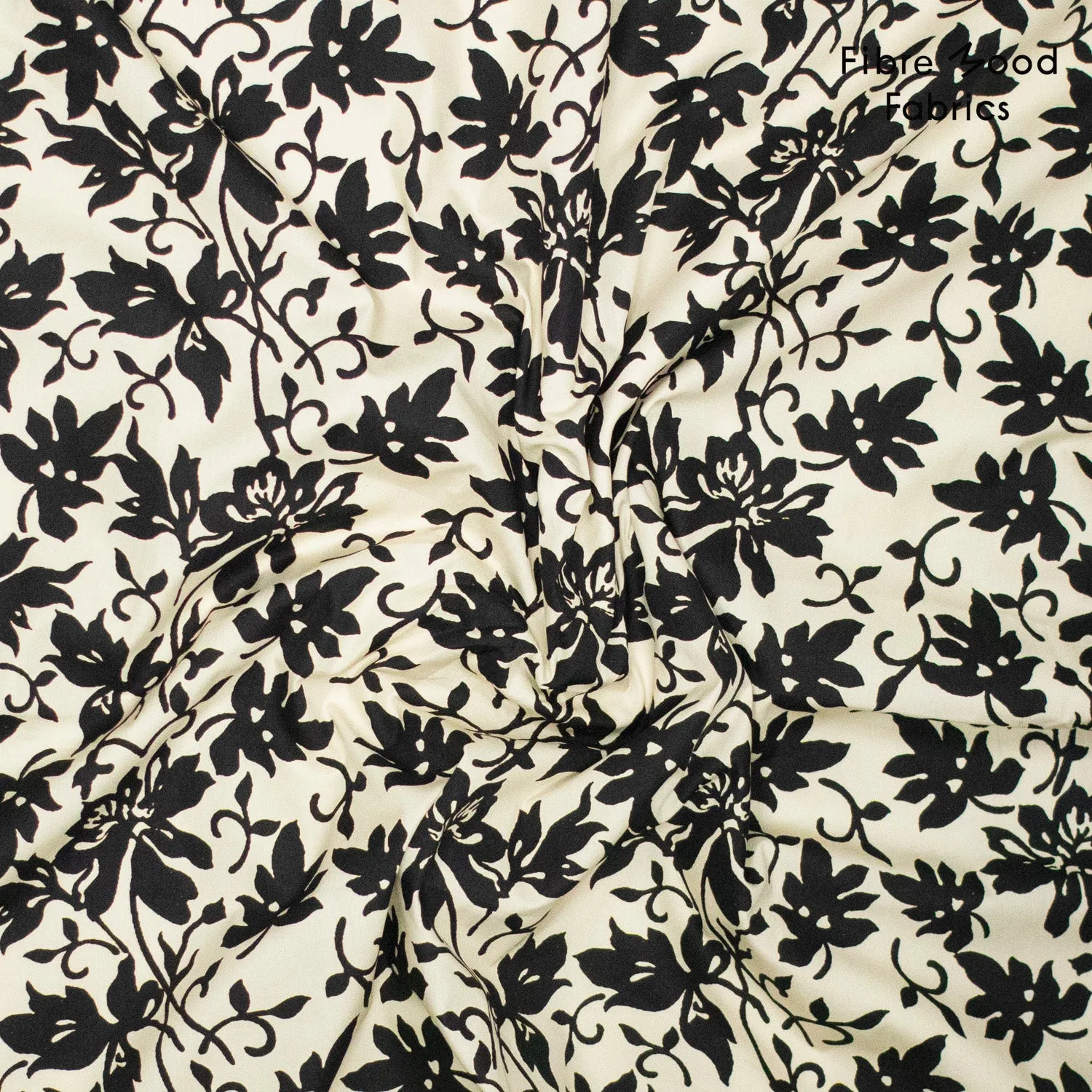Katoen poplin ecru met bloemenprint
