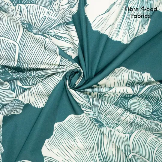 Polyester katoen trench waterafstotend turquoise met bloemen