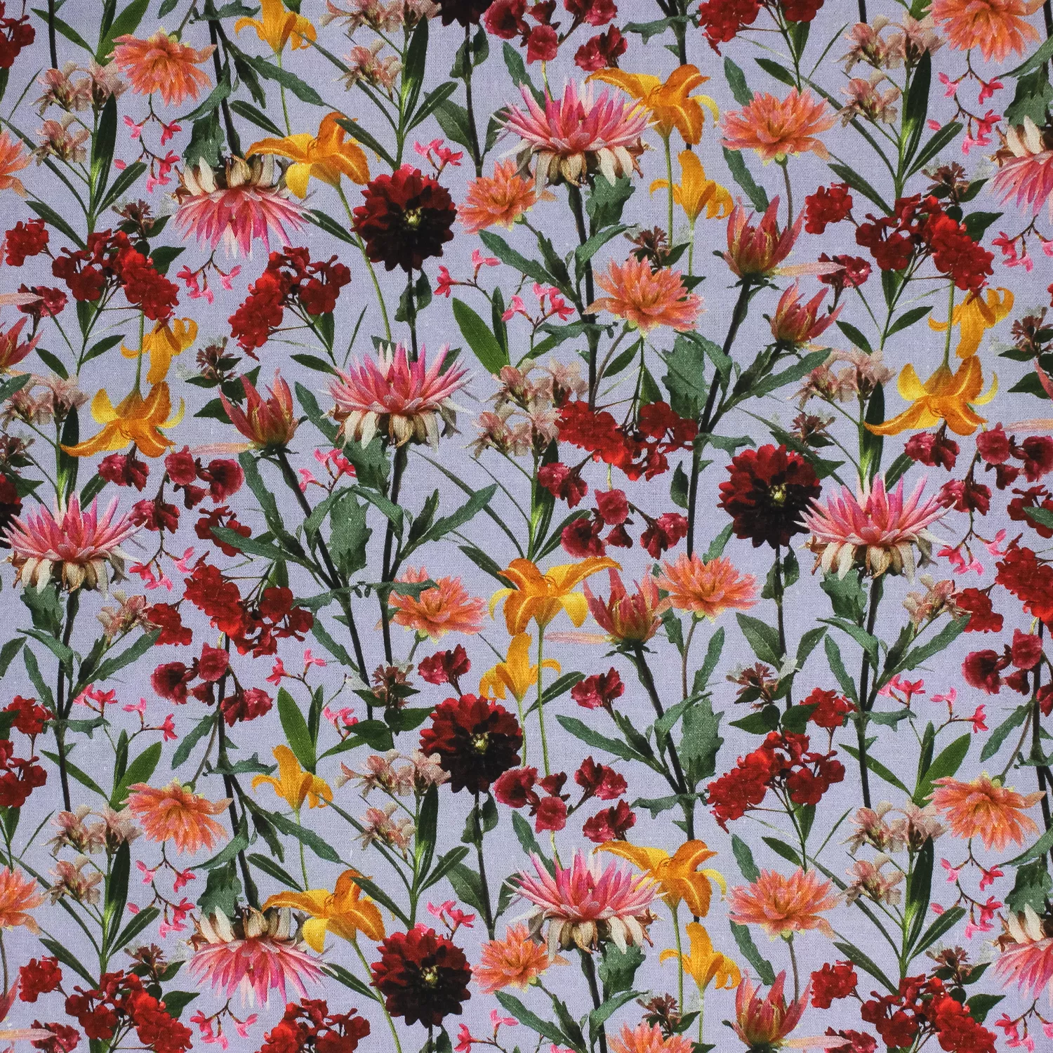 Linnen viscose blauw met bloemen