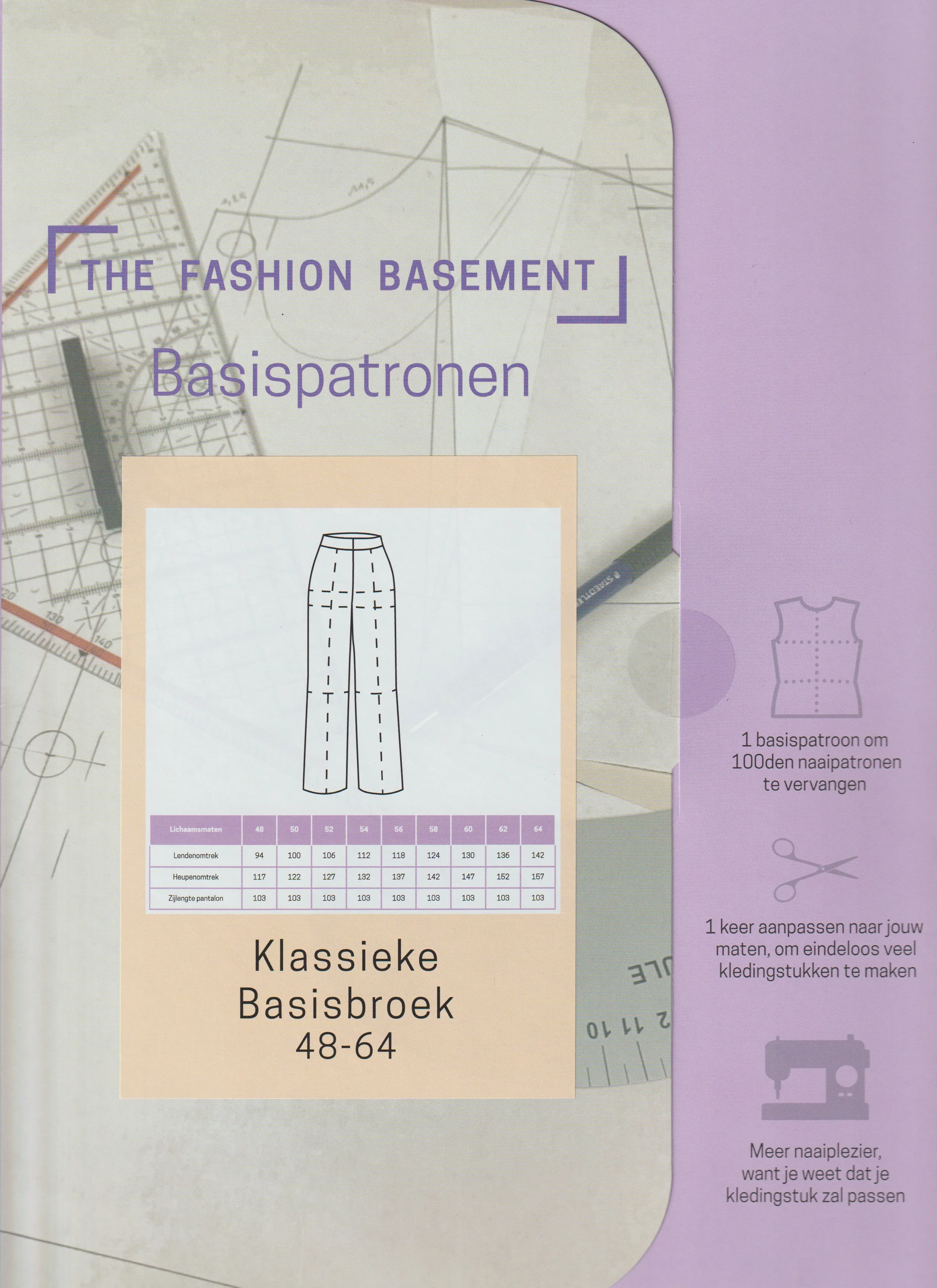 Patroon klassieke basisbroek maat 48-64 van "The Fashion Basement"