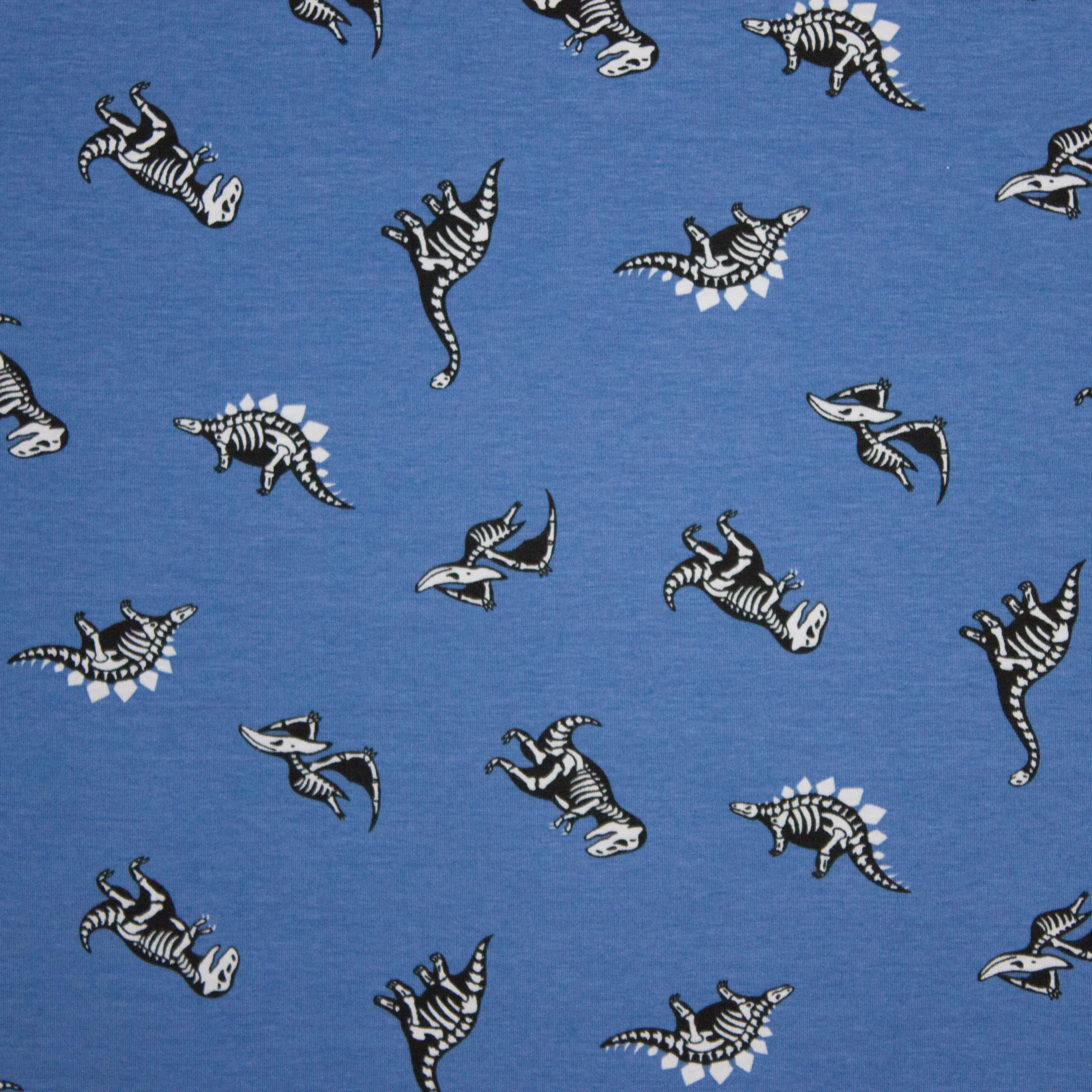 Blauwe katoen tricot met dinosaurus motief