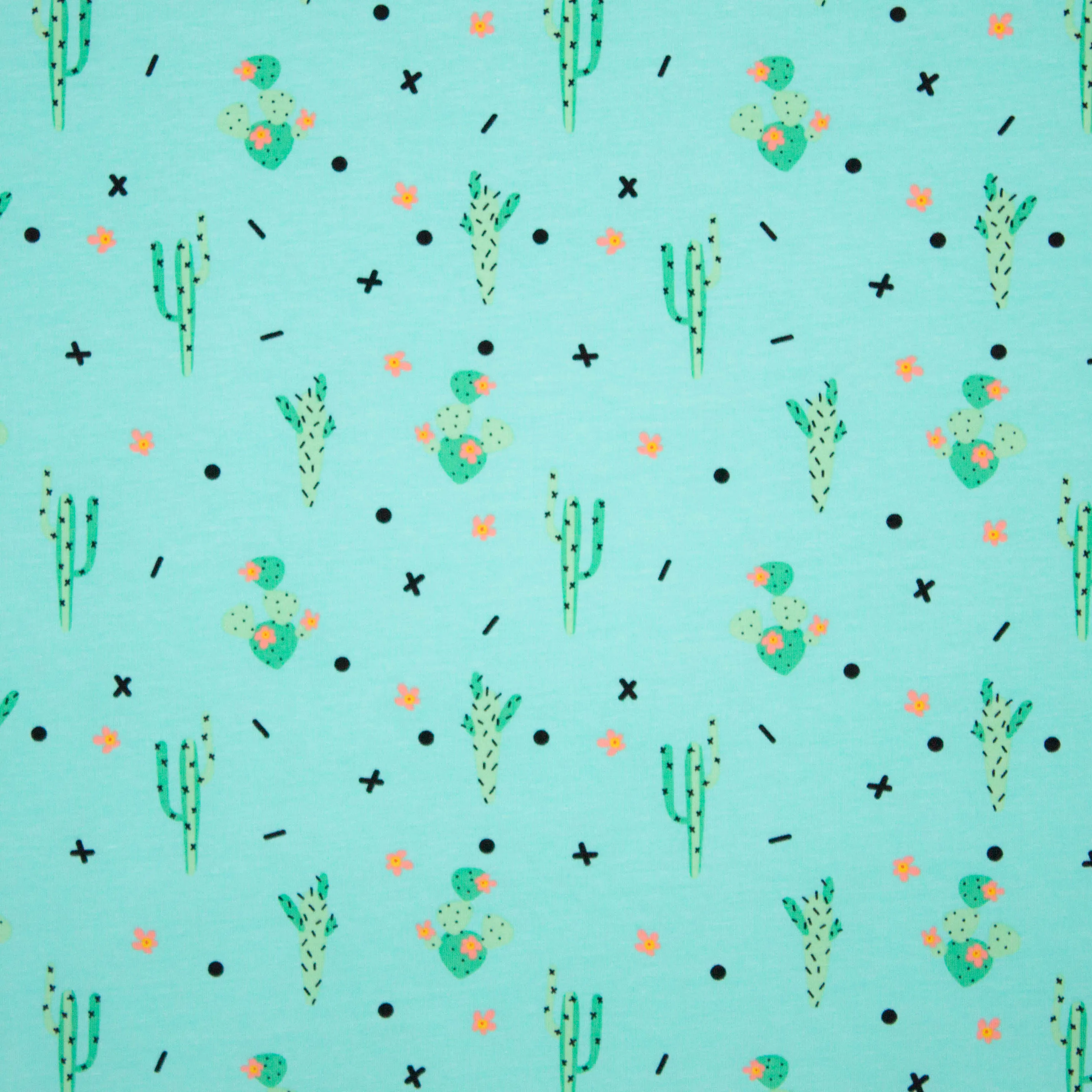 Lichtblauwe katoen tricot met cactusmotief