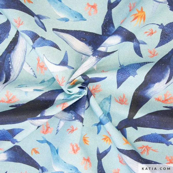 Canvas blauw met zeedieren - Katia