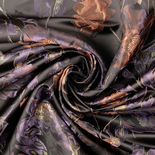 Jacquard zwart met lila bloemen