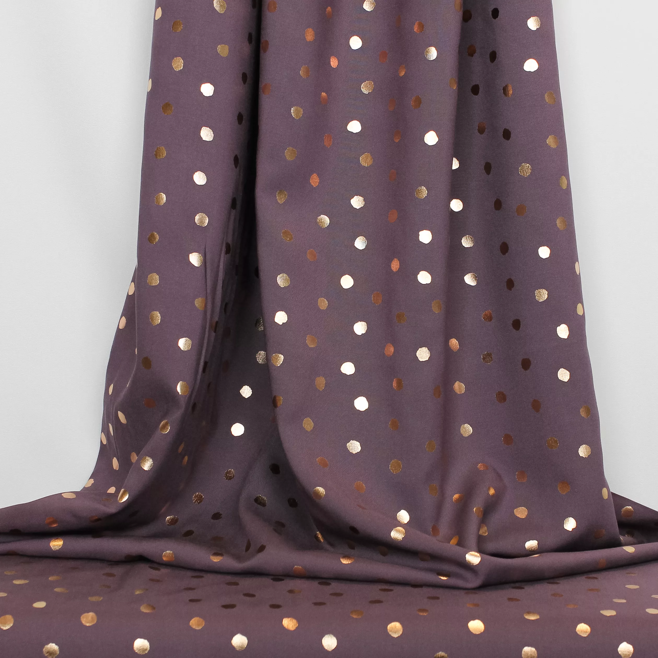 Mauve viscose chally met goud foil stippen