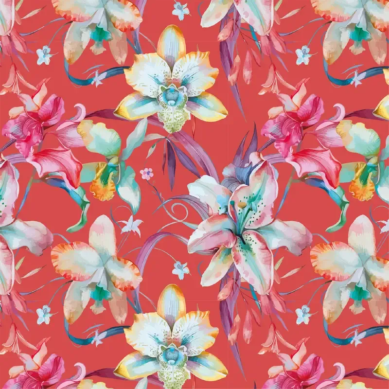 Viscose tricot rood met bloemen