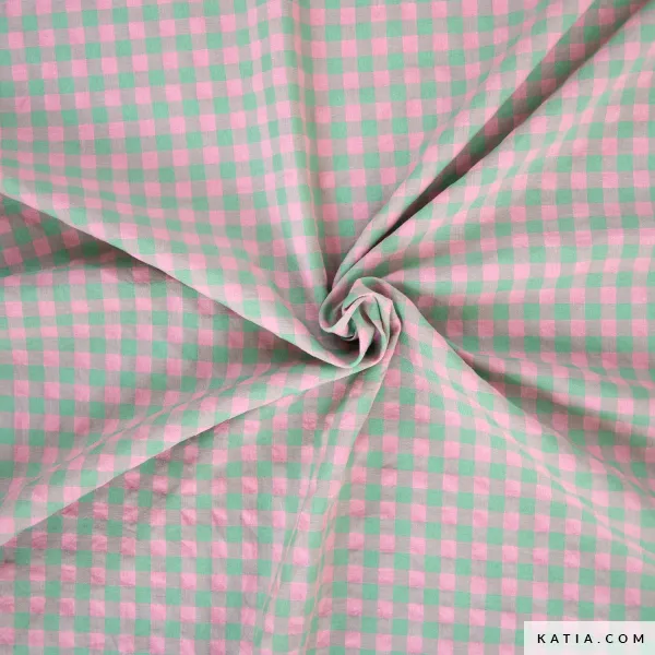 Ruitjesstof groen en roze - Katia